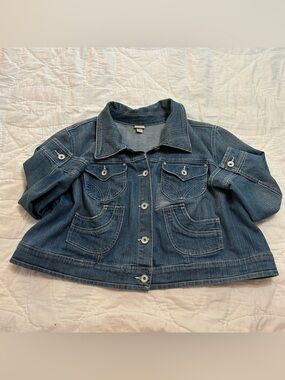 VTG Y2K Venezia Denim Jacket Cropped Flyaway Womens Plus 26 Western Festival
